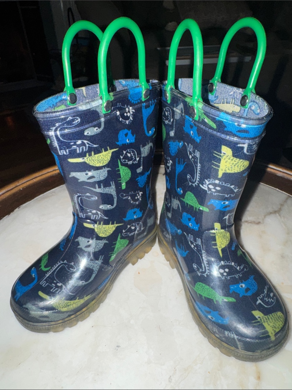 Source Unknown Navy Rain Boots with Green and Blue Dinosaur Print